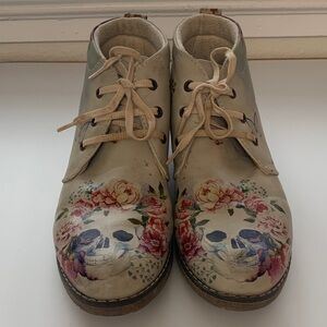 Goby Women's Floral Skull Ankle Boots Size US  10.5